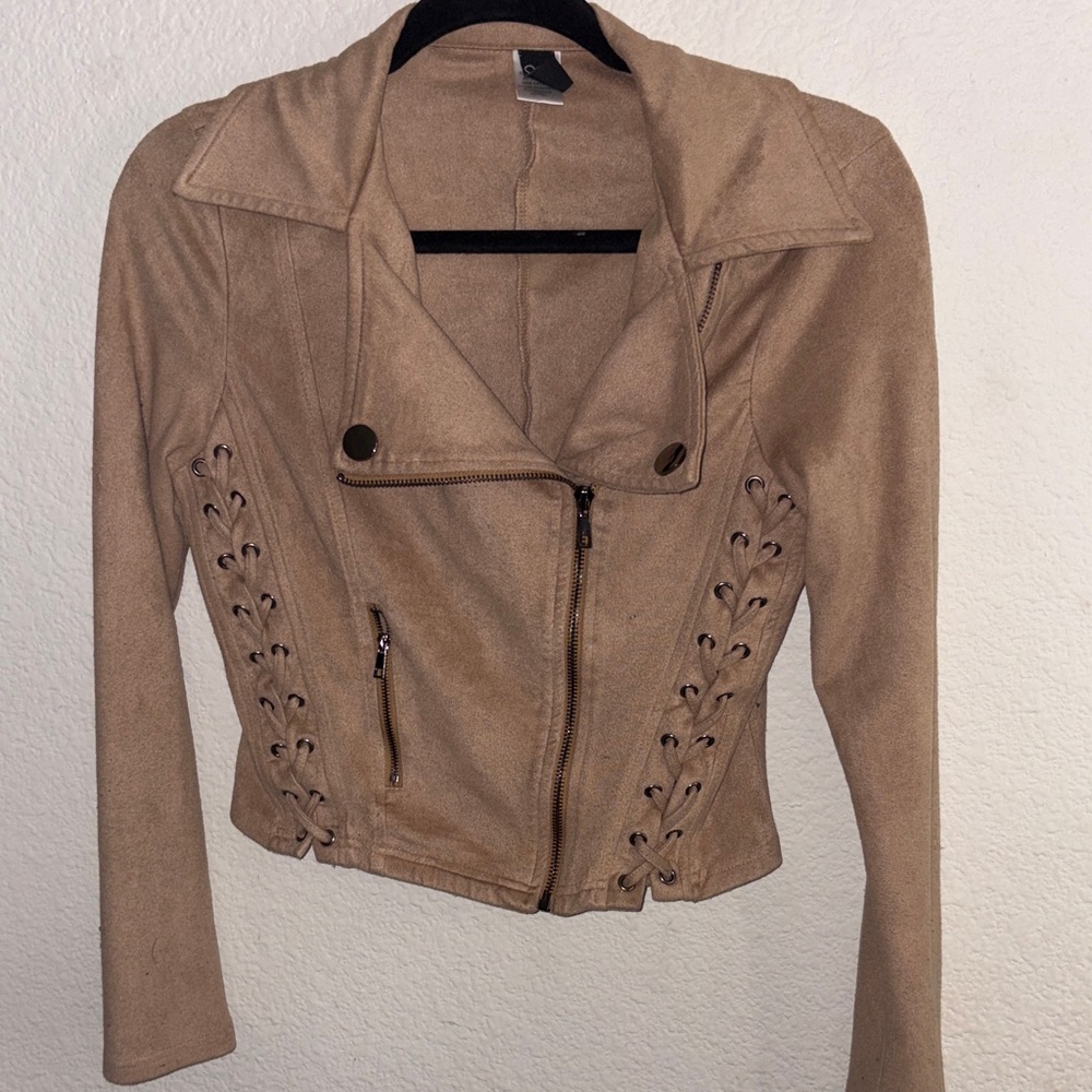 Windsor Tan Leather Jacket with Lace-Up Detail